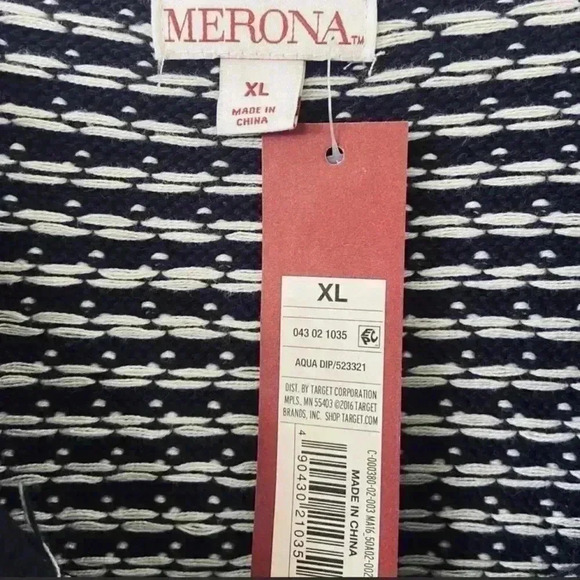 Merona Blue Nordic Size XL Navy Aqua and Cream Long Sleeve Sweater Men - Picture 5 of 6